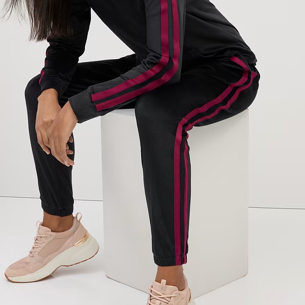 New York & Company Black Joggers with Red Stripes